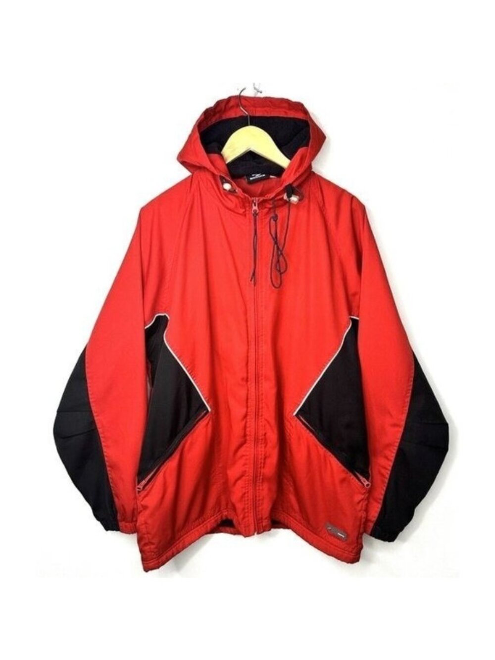 Brooks Matrix Mens L Vintage Hooded Windbreaker Fleece Lined Red Y2K Jacket